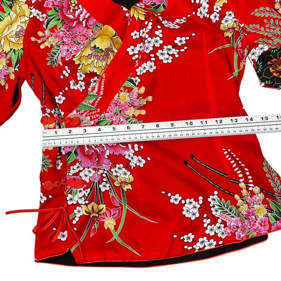 NEW Tangyi Chinese Red Floral Print Reversible Kimono Top + Pants SZ S/M - Picture 9 of 16